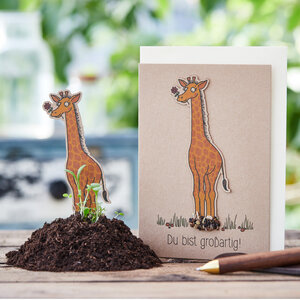 Dankeskarte 'Du bist großartig' | Giraffe mit Blumensaat zum Pflanzen - Die Stadtgärtner
