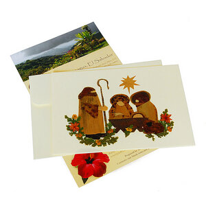 Grusskarte KRIPPE GROSS Weihnachten, getrocknete Wildblumen - GLOBO Fair Trade