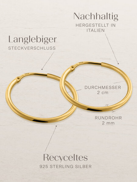 Schmuck Krone Paar Creolen Creolen 32,7mm, 925 Slber Schlcht Rund