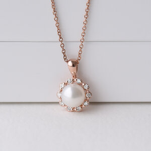 Goldene Halo-Halskette mit Perle und Diamanten Maviga - Eppi