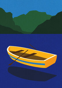 Poster / Leinwandbild - Boat On The Mountain Lake - Photocircle