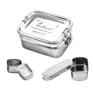 Klimaneutrales Premium Edelstahl Bento Box Set | Doppeldecker Brotdose | Lunchbox mit Mini-Behälter - Sattvii®