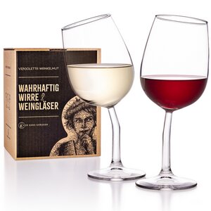 Krumme Weingläser Set (4 Stück) - Weinglas lustig Handgebogen in DE - Vi(n)oletta Wankelmut