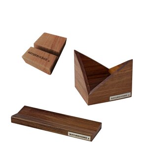 Schreibtisch-Set aus edlem Nussbaum: Stiftablage, Zettelbox, Handyhalter - NATUREHOME