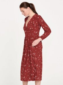 Rotbraunes Midi-Kleid mit Blumenaufdruck - Thought
