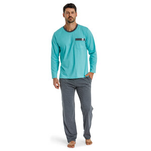 Herren Pyjama lang mit Seitentaschen, Single Jersey, reine Bio Baumwolle - Haasis Bodywear