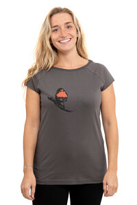 Fair-Trade-Frauenshirt mit Raglanärmeln "Rotkehlchen" - Made in Kenia - grau - Hirschkind