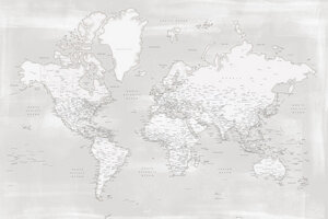 Wandbild / Poster / Leinwand  - Detailgetreue Weltkarte in grau-weiß - Photocircle