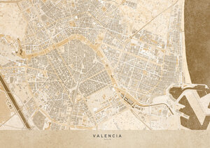 Wandbild / Poster / Leinwand  - Sepia Vintage Stadtkarte von Valencia - Photocircle