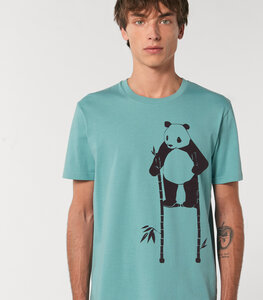 Pow Panda auf Stelzen - Fair Wear Bio Männer T-Shirt - Teal Monstera - päfjes