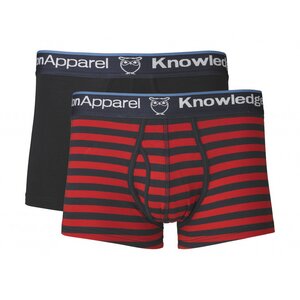 Boxershorts - Underwear 2pack Striped/Solid - Schwarz & Pompeain Red - KnowledgeCotton Apparel