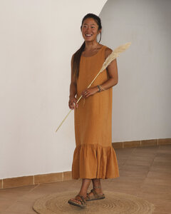 Langes Kleid mit Rüschen für Frauen aus Leinen / Frill Dress - Matona