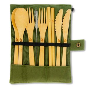 Bambus Reisebesteck mit Etui für 2 Personen Besteck (Gabel Löffel Messer Strohhalm) - Wisefood