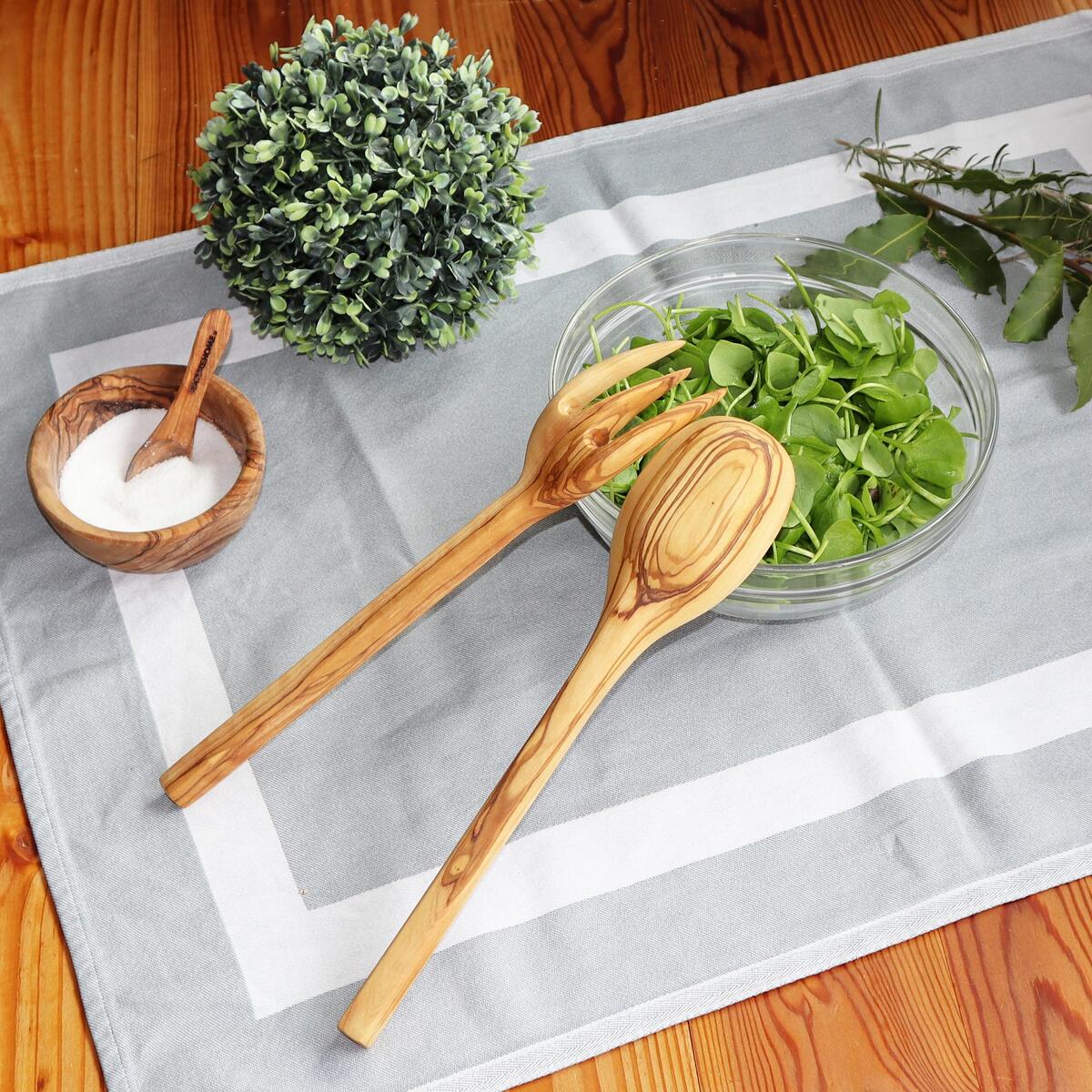 NATUREHOME - Salatbesteck 2tlg. Olivenholz Rustikal 30 cm | Avocadostore | Mörser