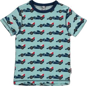 T-Shirt Kurzarm 'Racing Car' hellblau mit Printmotiv Jungen - maxomorra