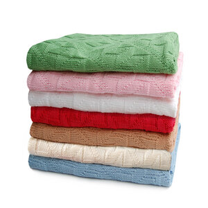 Babydecke Strickdecke Erstlingsdecke Bio Baumwolle Rautenmotiv 80x80cm - RELAXFAIR