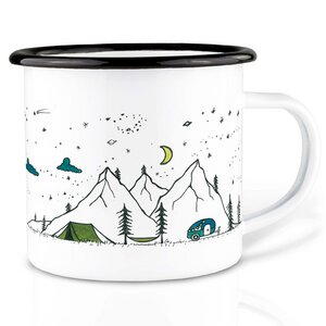 Emailletasse »Camping Life« von LIGARTI | 300 oder 500 ml | handveredelt in Deutschland | Cup, Kaffeetasse, Emaillebecher, Camping Becher - LIGARTI