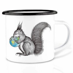 Emailletasse »Eichhörnchen Welt« von LIGARTI | 300 oder 500 ml | handveredelt in Deutschland | Cup, Kaffeetasse, Emaillebecher, Camping Becher - LIGARTI
