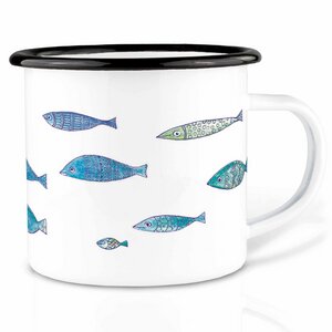 Emailletasse »Fischschwarm« von LIGARTI | 300 oder 500 ml | handveredelt in Deutschland | Cup, Kaffeetasse, Emaillebecher, Camping Becher - LIGARTI
