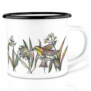 Emailletasse »Kolibris« von LIGARTI | 300 oder 500 ml | handveredelt in Deutschland | Cup, Kaffeetasse, Emaillebecher, Camping Becher - LIGARTI
