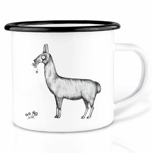 Emailletasse »Lama« von LIGARTI | 300 oder 500 ml | handveredelt in Deutschland | Cup, Kaffeetasse, Emaillebecher, Camping Becher - LIGARTI