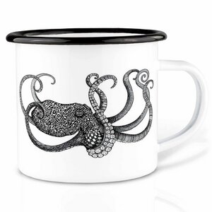 Emailletasse »Oktopus« von LIGARTI | 300 oder 500 ml | handveredelt in Deutschland | Cup, Kaffeetasse, Emaillebecher, Camping Becher - LIGARTI