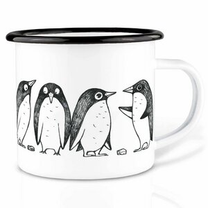 Emailletasse »Pinguin Lovestory« von LIGARTI | 300 oder 500 ml | handveredelt in Deutschland | Cup, Kaffeetasse, Emaillebecher, Camping Becher - LIGARTI