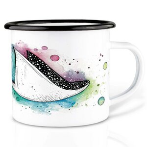 Emailletasse »Space Rochen« von LIGARTI | 300 oder 500 ml | handveredelt in Deutschland | Cup, Kaffeetasse, Emaillebecher, Camping Becher - LIGARTI