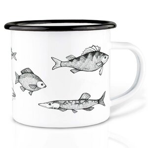 Emailletasse »Süßwasserfische« von LIGARTI | 300 oder 500 ml | handveredelt in Deutschland | Cup, Kaffeetasse, Emaillebecher, Camping Becher - LIGARTI