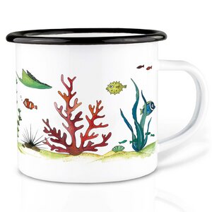 Emailletasse »Unterwasserwelt« von LIGARTI | 300 oder 500 ml | handveredelt in Deutschland | Cup, Kaffeetasse, Emaillebecher, Camping Becher - LIGARTI