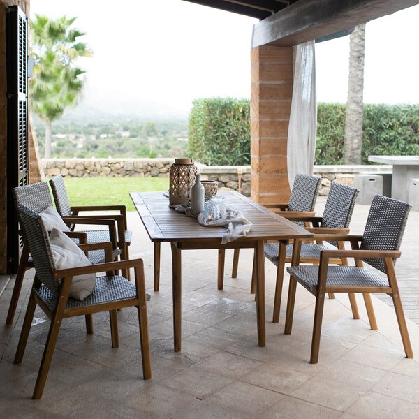 mypureliving Dining Set Lemon Balm 7teilig mit ausziehbarem Tisch