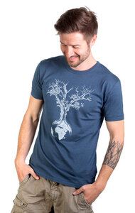 Bambus Shirt Fairwear für Herren "Weltenbaum" in Denim Blue/Leaf Green - Life-Tree