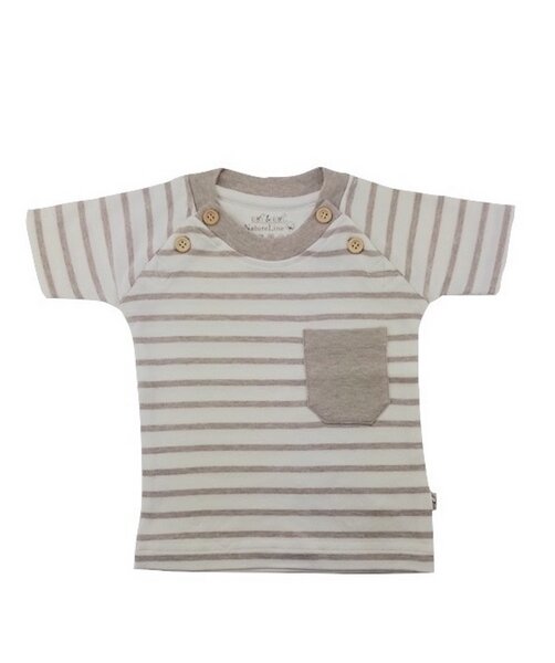 Baby T- Shirt Beige Melange Geringelt Bio Baumwolle