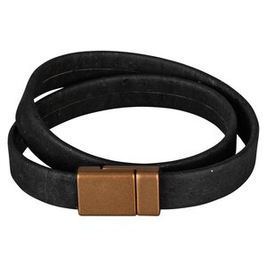 Breites Korkarmband schwarz für Damen mit bronzefarbenem Magnetverschluss - Kork-Deko