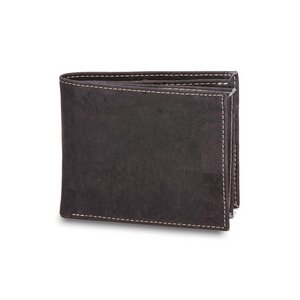 Praktische, schwarze Geldbörse aus Kork mit Ziernähten - Kork-Deko