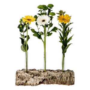 Korkrinde als Blumen-Vase mit 3 Reagenzgläsern - Kork-Deko