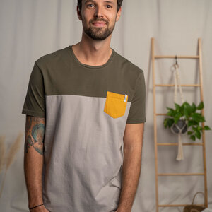 Verdy - Halfbase T-Shirt aus Biobaumwolle, Olive/Hellgrau/Senfgelb - Vresh Clothing