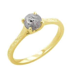 Goldener von Hand gravierter Ring mit einem Salt and Pepper Diamanten Aldora - Eppi