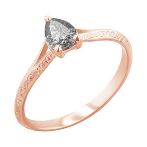 Von Hand gravierter Ring mit einem Salt and Pepper Diamanten in Birnenform Vivia - Eppi