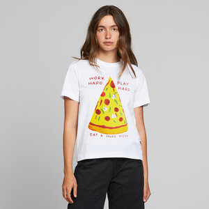 Damen T-Shirt Work Hard Pizza - White - DEDICATED
