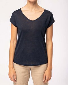 Damen-T-Shirt aus Leinen mit V-Ausschnitt - YTWOO