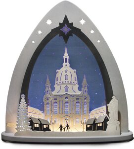 Moderne LED Lichterspitze Schwibbogen "Dresdner Frauenkirche" traumhaft aus dem Erzgebirge - Weigla® Holzkunst