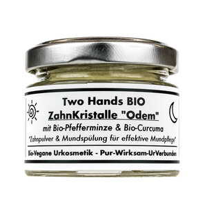 Zahnkristalle „Odem“ mit Bio-Pfefferminze & Bio-Curcuma - Zahnpulver & Mundspülung - Bio Vegan - Two Hands BIO