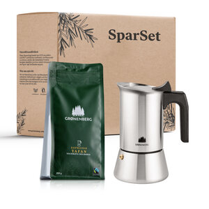 Kaffee Spar Set 2 | Espressokocher (3 Größen) + Bio Espresso Bohnen o. Pulver - GROENENBERG