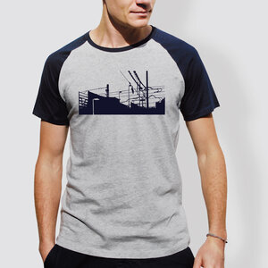 Herren T-Shirt, "Downtown Train", Heather Ash/Navy - little kiwi