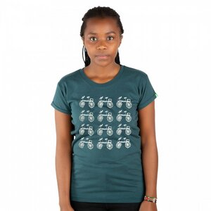 Damen T-Shirt aus Bio-Baumwolle FAHRRAD dunkelgrün. Handmade in Kenya - Kipepeo-Clothing