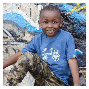 Kinder T-Shirt aus Bio-Baumwolle BAISIKELI Fahrrad Blau. Made in Kenya - Kipepeo-Clothing