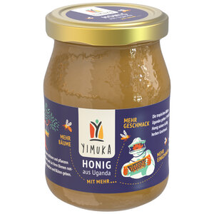 YIMUKA Premium Bio Honig aus Uganda - Natur Honig ohne Zucker - 350g - Nachhaltiger Imker Honig - Waldhonig aus tropischen Blüten - Cremiger Blütenhonig - Kräftig-herber Geschmack - Yimuka