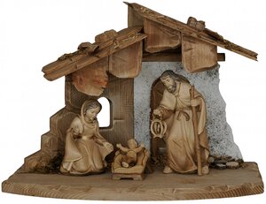 Krippenstall mit Heilige Familie Bethlehem Color, natur oder 2ton gebeizt - Salcher Grödnertal