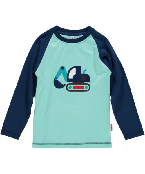 maxomorra - Langarm-Shirt Excavator blau mit Bagger-Print Mädchen und  Jungen